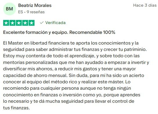 Opinión de Beatriz Morales sobre Libertad Financiera 360 en Trustpilot