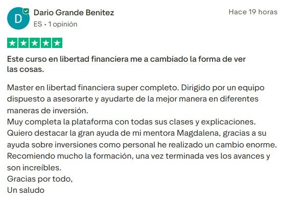 Opinión de Dario Grande Benitez sobre Libertad Financiera 360 en Trustpilot