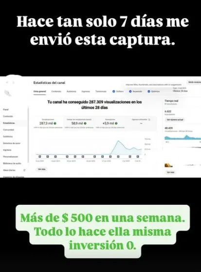 resultado alumna monetizatube 500 dolares semana