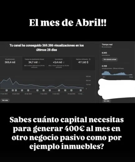 resultado alumno monetizatube 400 euros abril