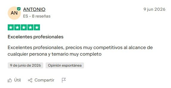 Opinión real de alumno de Élite del Trading en Trustpilot