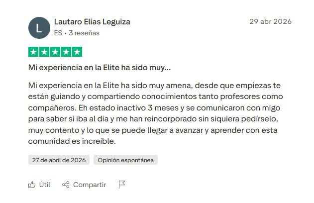 Opinión real de alumno de Élite del Trading en Trustpilot