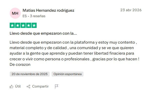 Opinión real de alumno de Élite del Trading en Trustpilot